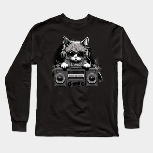 Groovy DJ Cat with Boombox Long Sleeve T-Shirt